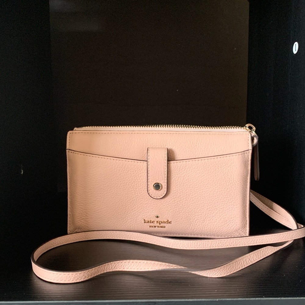 Kate Spade Pink Pebbled Leather Jackson Small Tab Crossbody Wallet Purse
